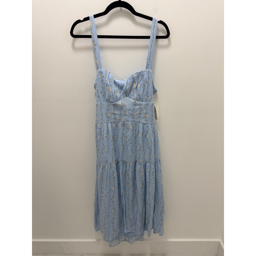 Trixxi Girl Light Blue Floral Tie Back Tiered Midi Dress XL Cottagecore